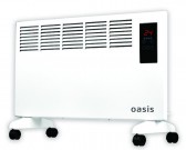 Обогреватель конвекционный Oasis DK-20 (2 кВт, 25 м2, Х-образный, сенсор, дисплей, пульт, таймер, пол/стена, колеса, белый)